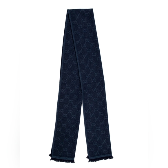 (NWT) Authentic Gucci wool/angora blend monogram scarf in rich blue. - Picture 9 of 10